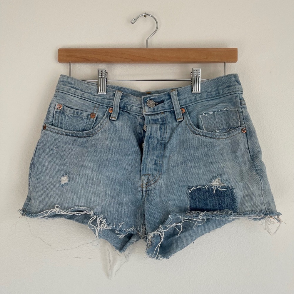 Levi's Cutoff Frayed Hem Distressed Patchwork Shorts Size 25